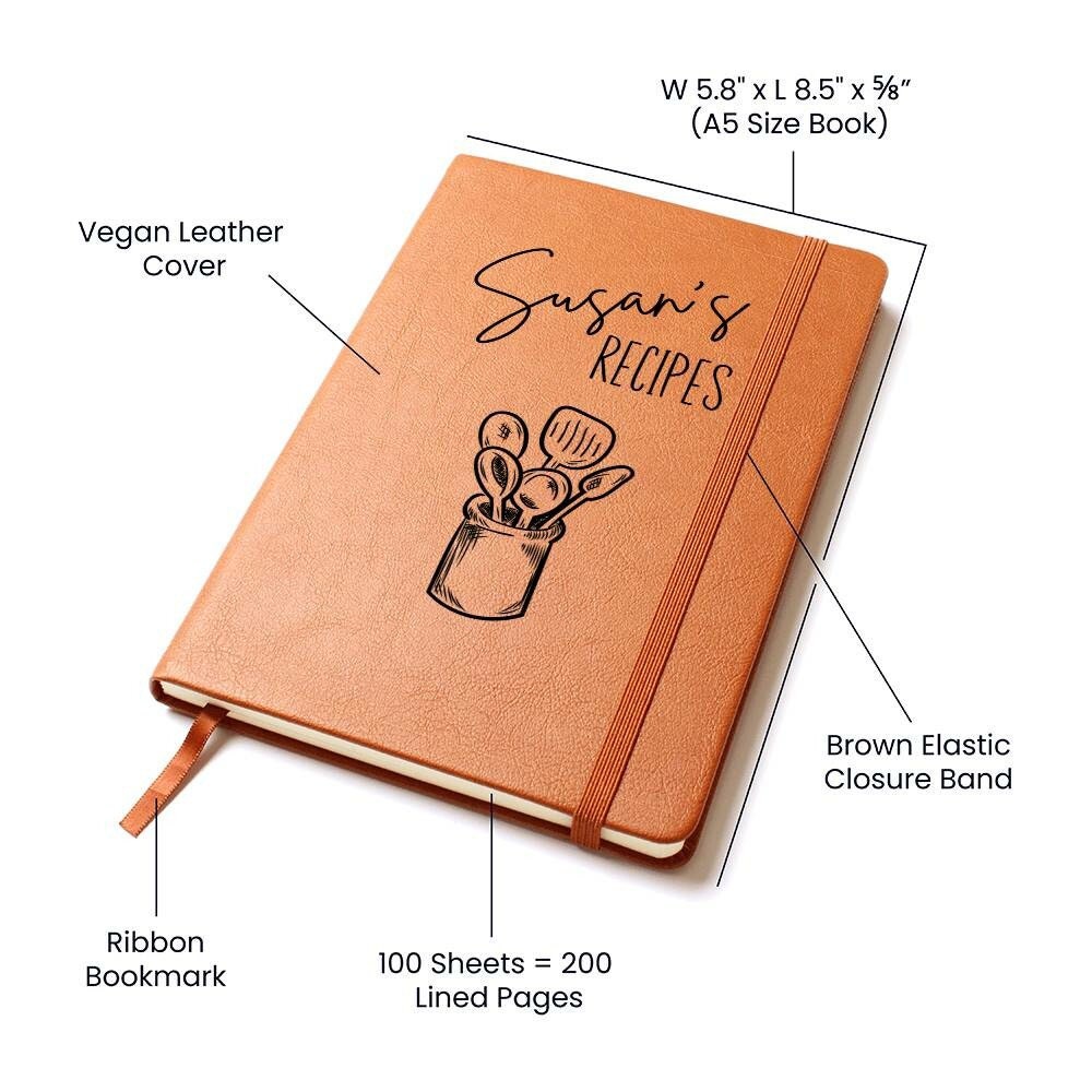 Personalized Leather Recipe Book, Heirloom Recipe Book Gift for Cooking, Leather Cookbook, Custom Recipe Journal, Blank Recipe Book