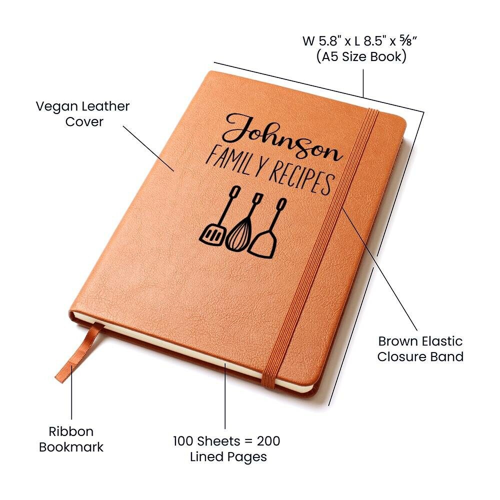 Personalized Family Recipe Book, Custom Leather Recipe Book, Cookbook Gift for Mom, Cooking Gift for Grandma, Heirloom Recipe Book
