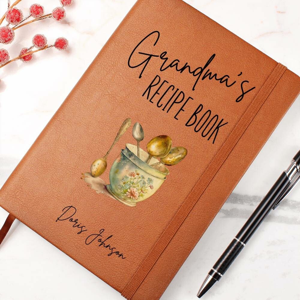 Personalized Leather Recipe Book, Blank Recipe Book for Grandma, Custom Blank Recipe Journal, Cookbook Gift for Christmas