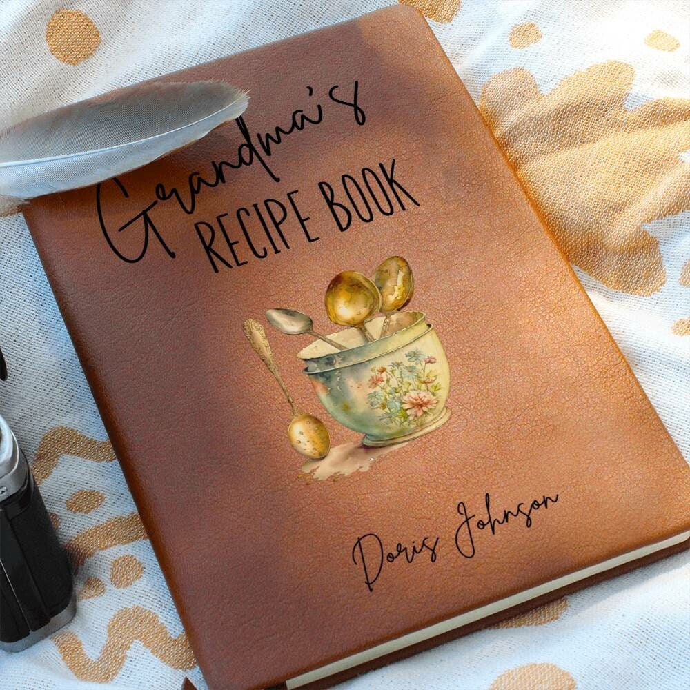 Personalized Leather Recipe Book, Blank Recipe Book for Grandma, Custom Blank Recipe Journal, Cookbook Gift for Christmas
