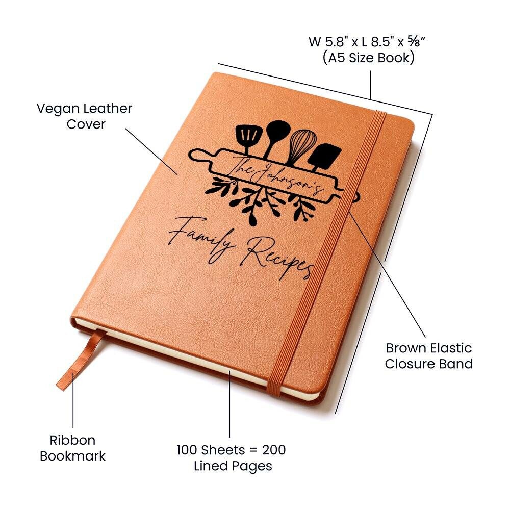 Personalized Family Recipe Book, Custom Leather Recipe Book, Personalized Family Cookbook, Family Christmas Gift for Couples Recipe Journal