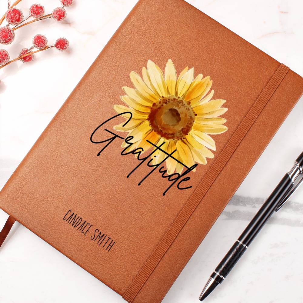 Sunflower Personalized Leather Gratitude Journal, Christian Leather Journal Gifts for Girls Personalized Gratitude Journal for Women