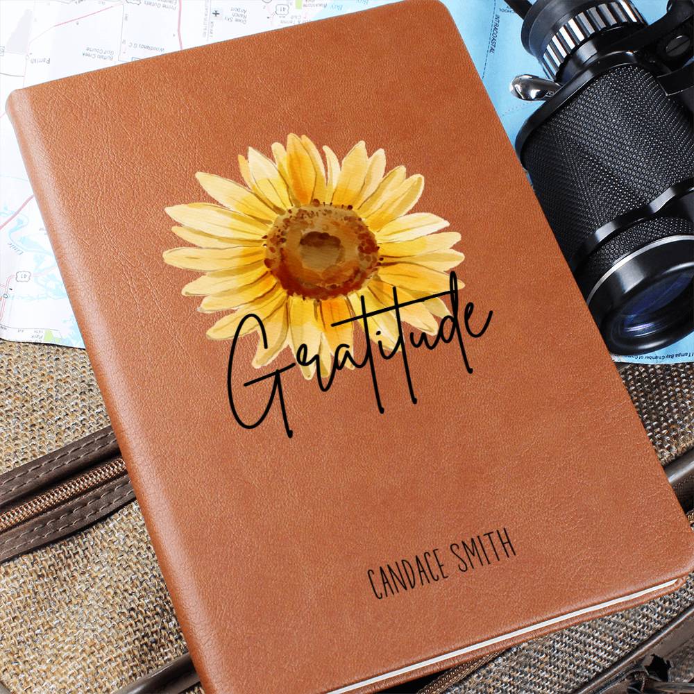 Sunflower Personalized Leather Gratitude Journal, Christian Leather Journal Gifts for Girls Personalized Gratitude Journal for Women