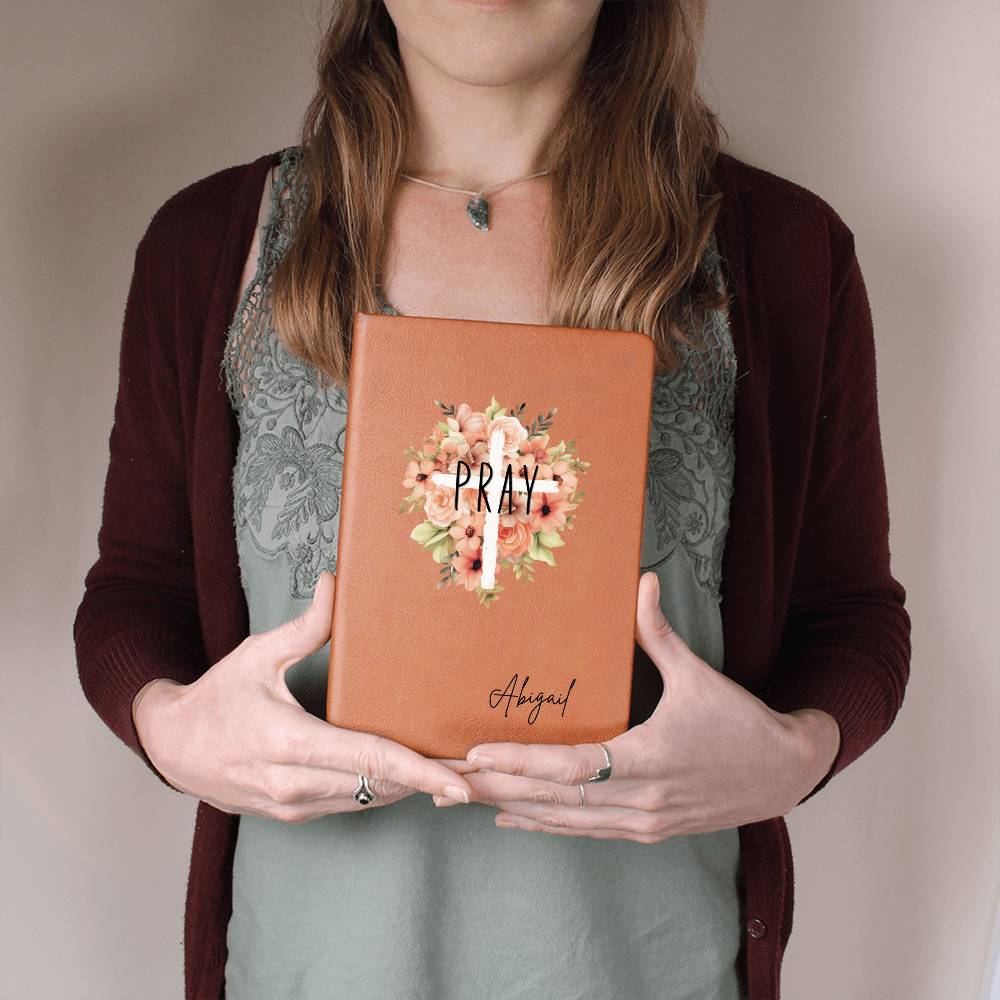 Personalized Leather Prayer Journal, Floral Cross Christian Journal, Christian Gifts for Women, Floral Prayer Journal for Women