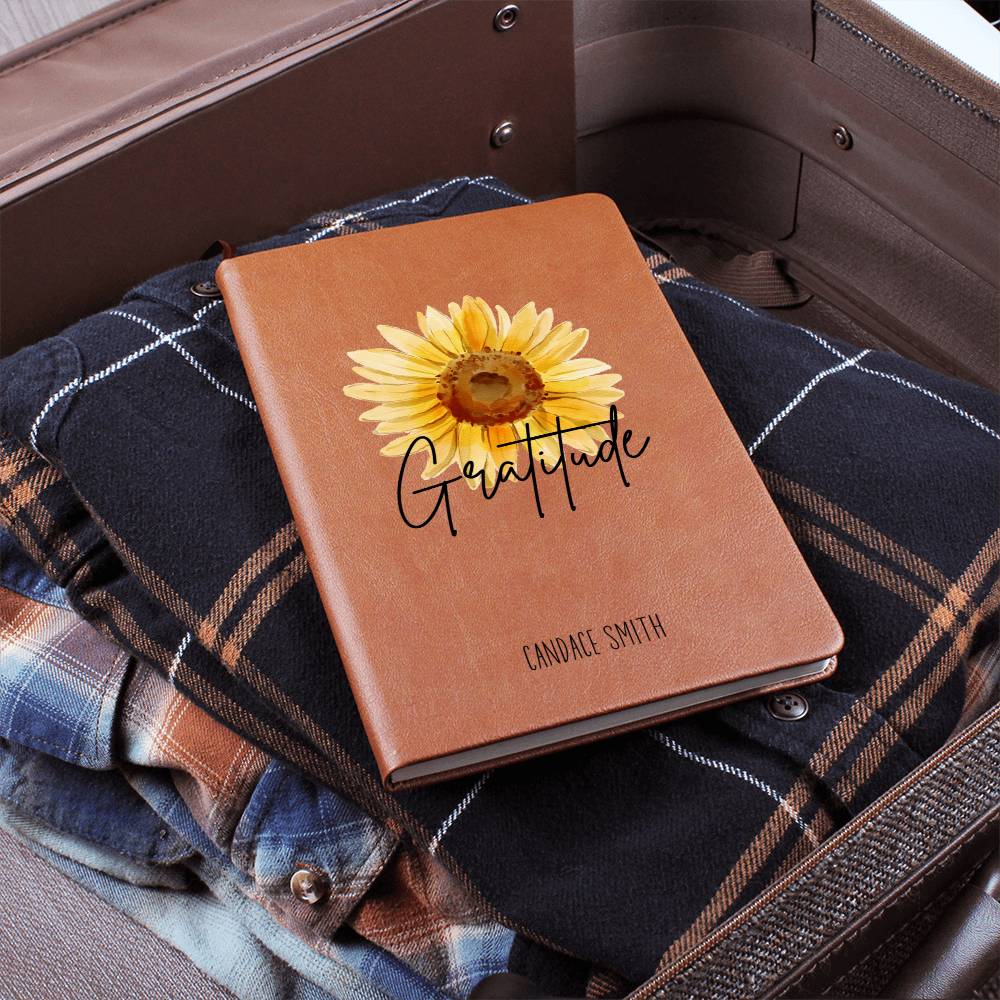 Sunflower Personalized Leather Gratitude Journal, Christian Leather Journal Gifts for Girls Personalized Gratitude Journal for Women