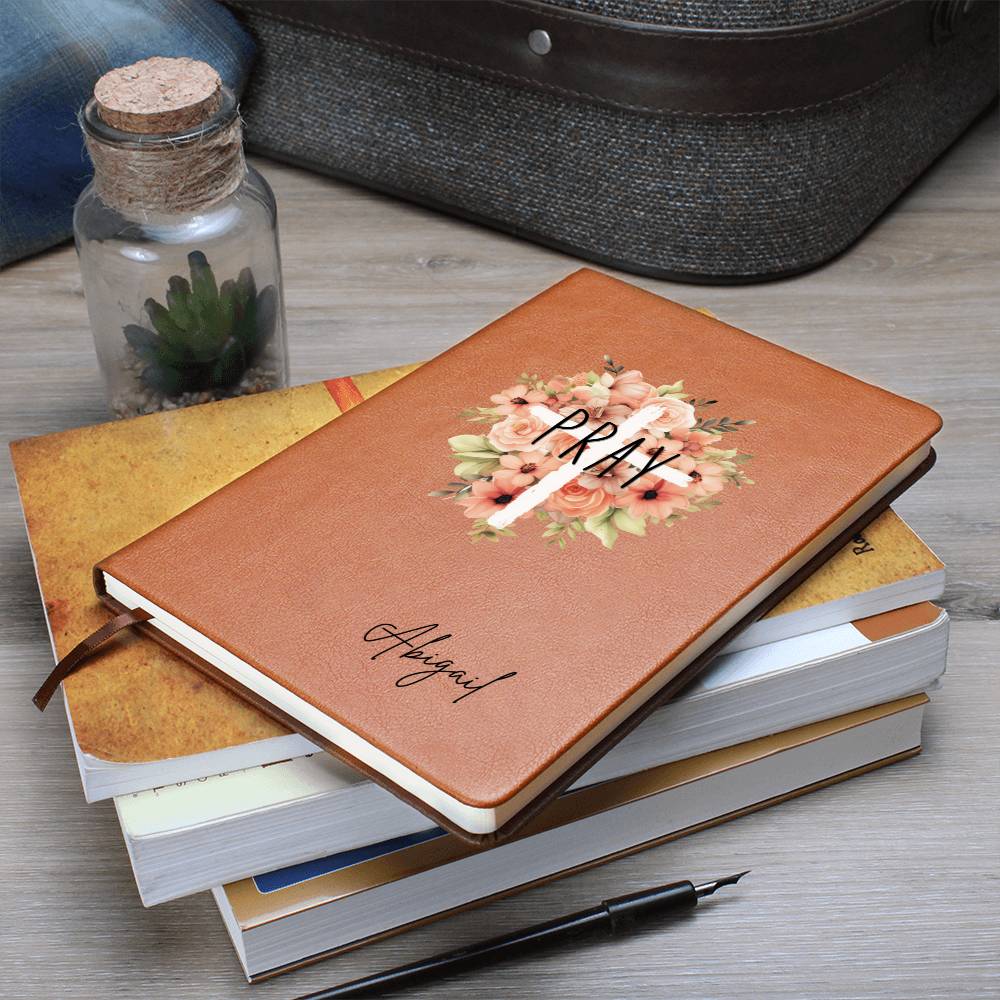 Personalized Leather Prayer Journal, Floral Cross Christian Journal, Christian Gifts for Women, Floral Prayer Journal for Women