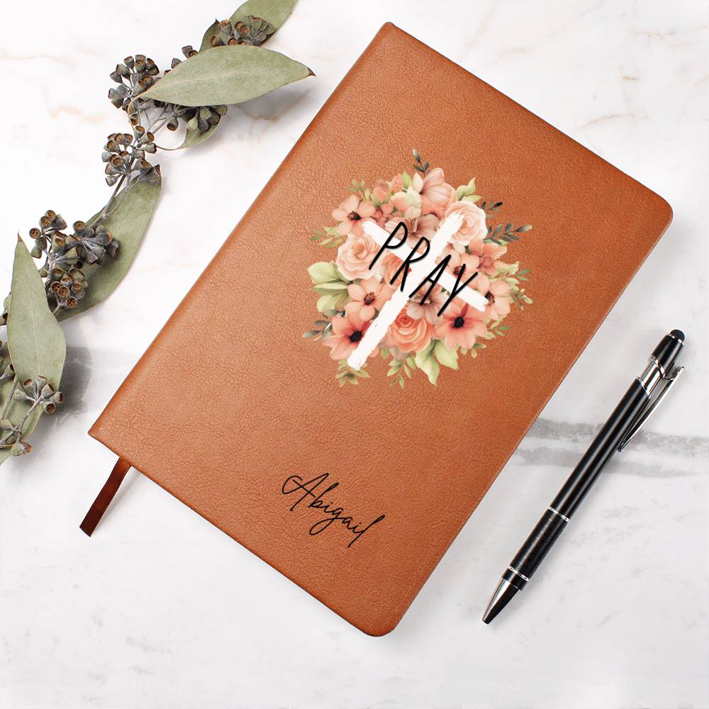 Personalized Leather Prayer Journal, Floral Cross Christian Journal, Christian Gifts for Women, Floral Prayer Journal for Women