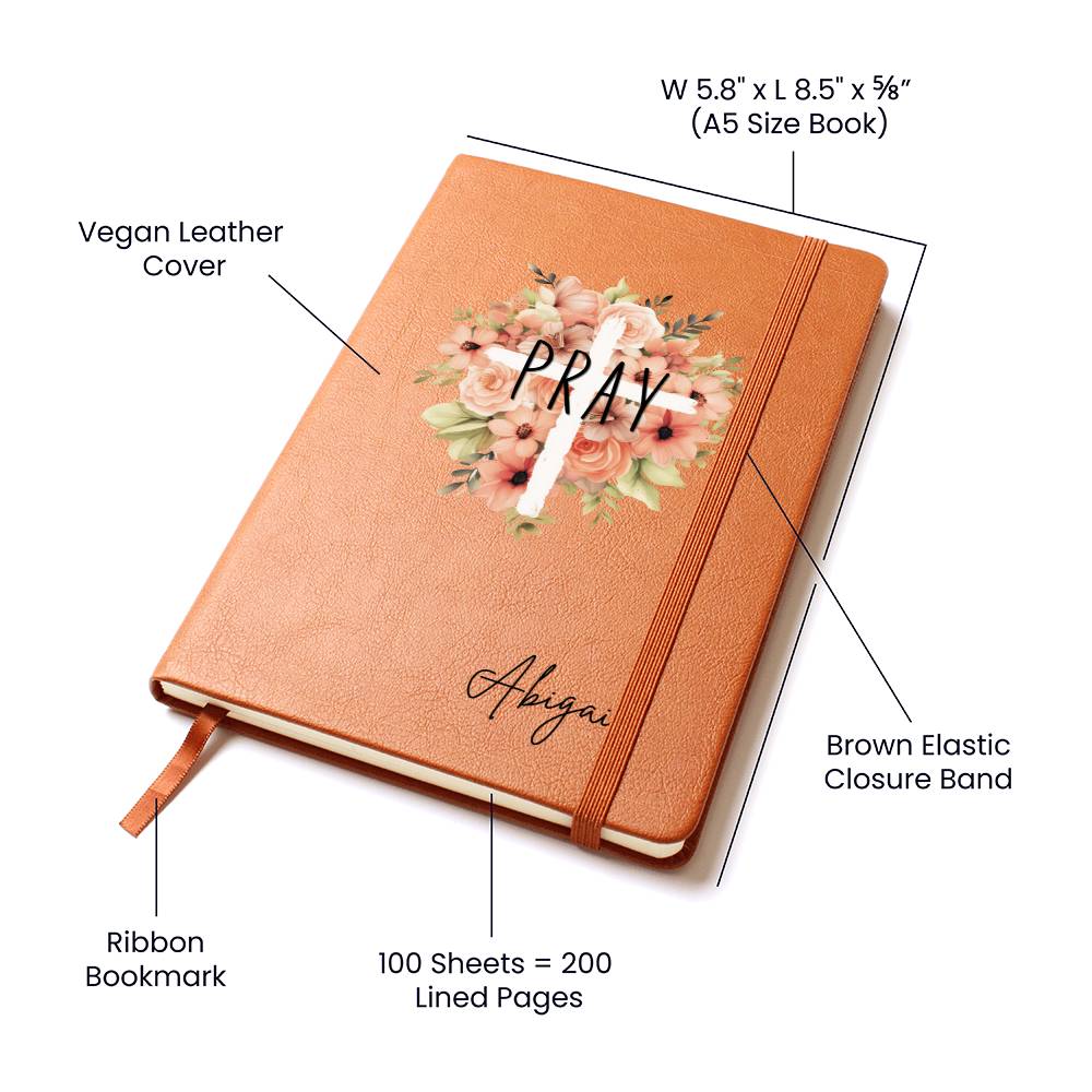 Personalized Leather Prayer Journal, Floral Cross Christian Journal, Christian Gifts for Women, Floral Prayer Journal for Women