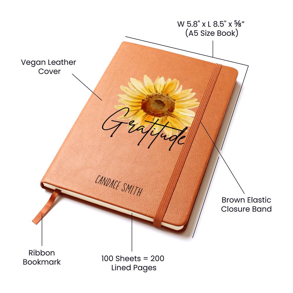 Sunflower Personalized Leather Gratitude Journal, Christian Leather Journal Gifts for Girls Personalized Gratitude Journal for Women