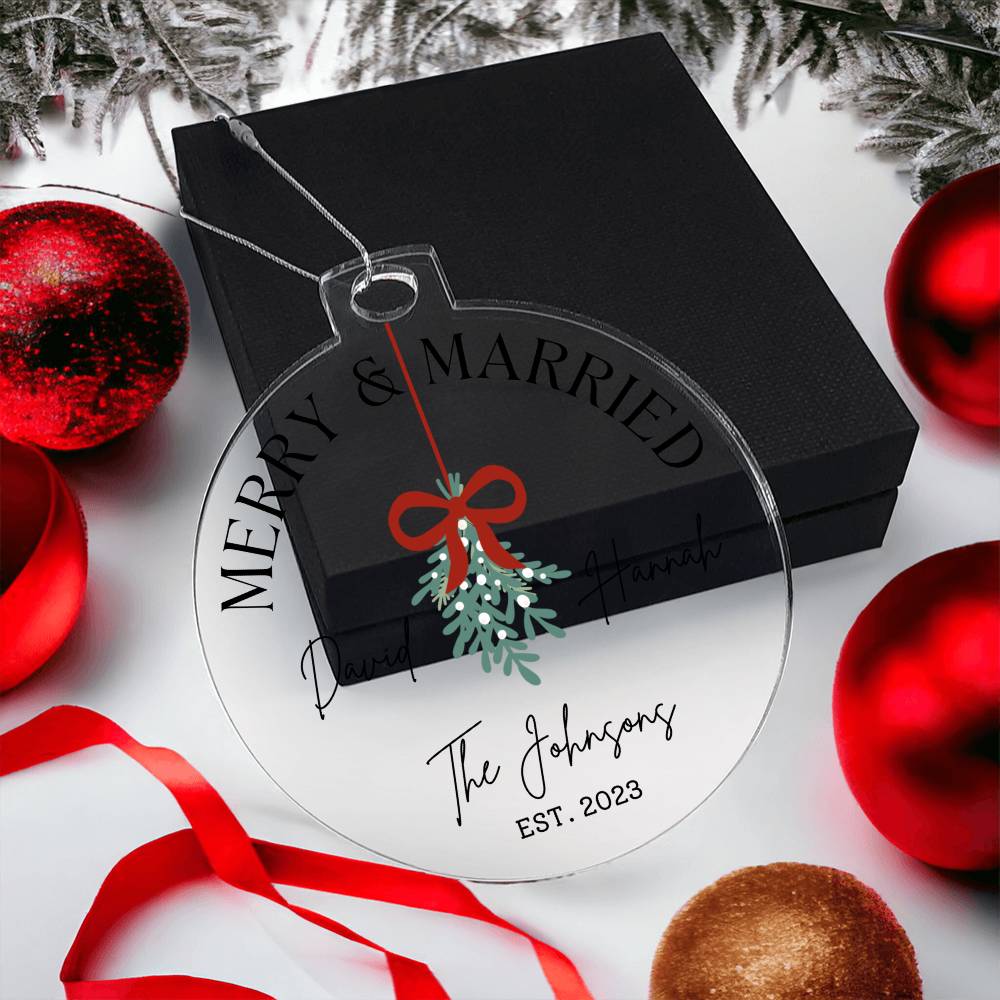 Merry and Married Couples Acrylic Christmas Ornament