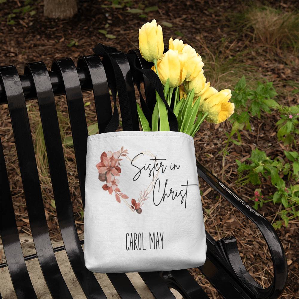 Sister in Christ Personalized Tote Bag for Christian Women, Flower Tote Bag Gifts for Christians Custom Canvas Bag Faith Gifts Christian Tote Bag
